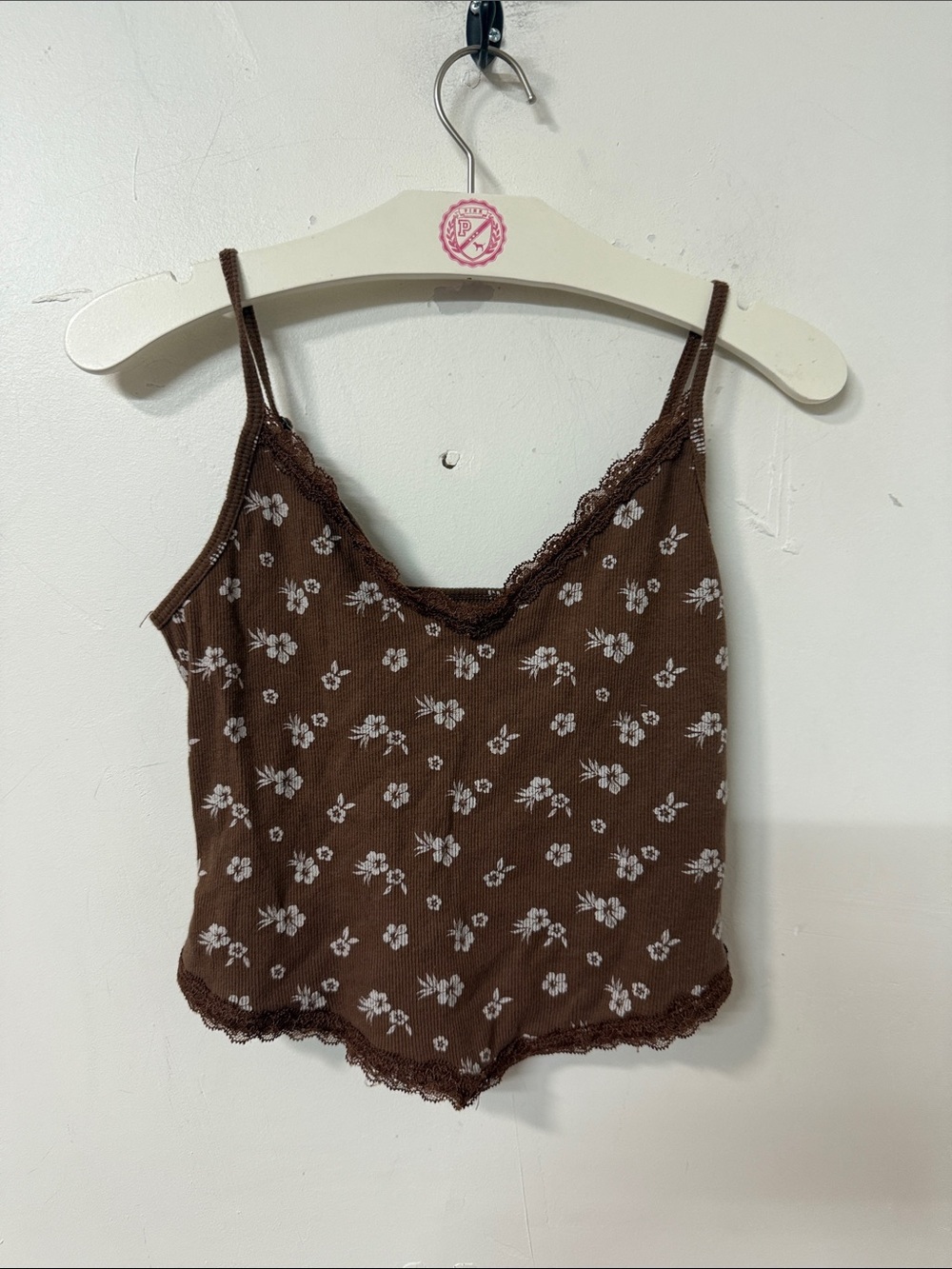Hollister Brown Floral Lace-Trim Tank Top